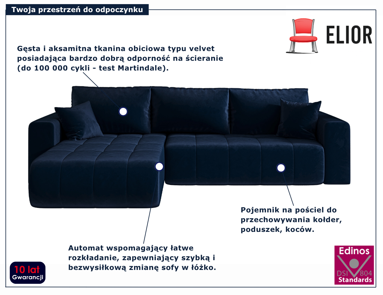 Granatowy narożnik w kształcie litery L Ressani