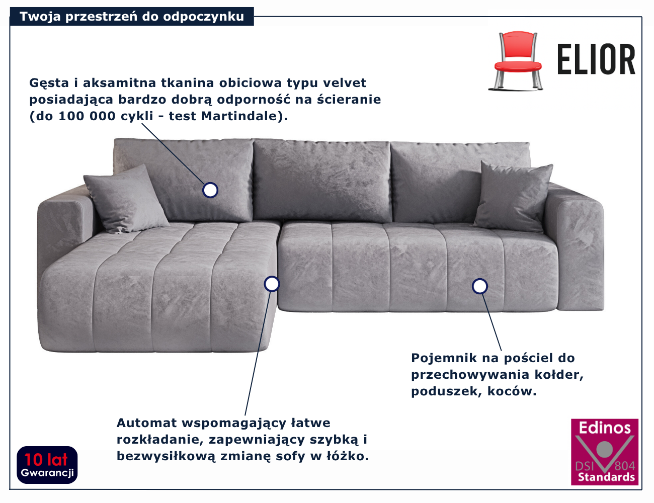 Szary narożnik w kształcie litery L Ressani