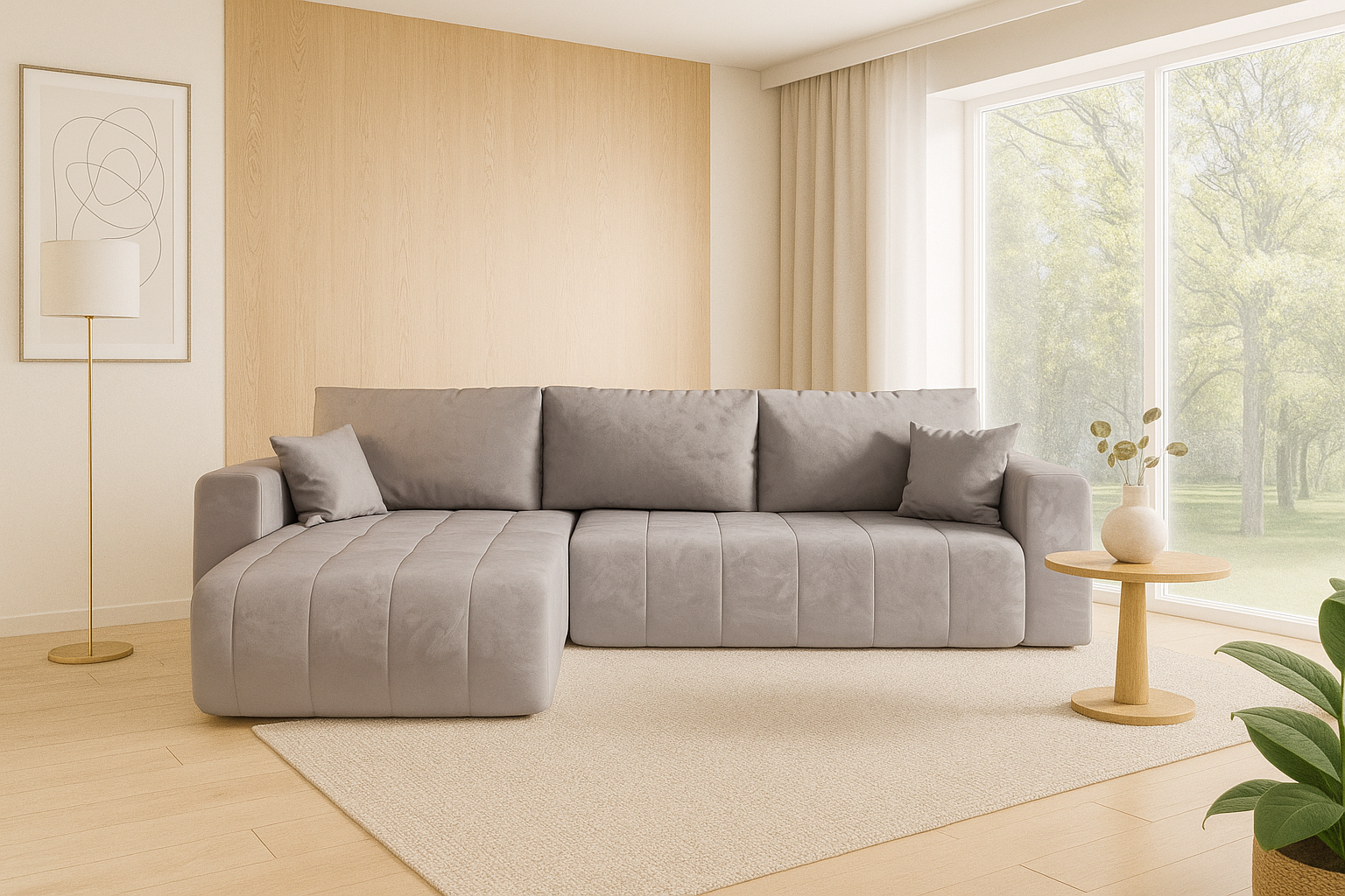 Aranżacja wnętrza z sofą w kolorze szarym Ressani