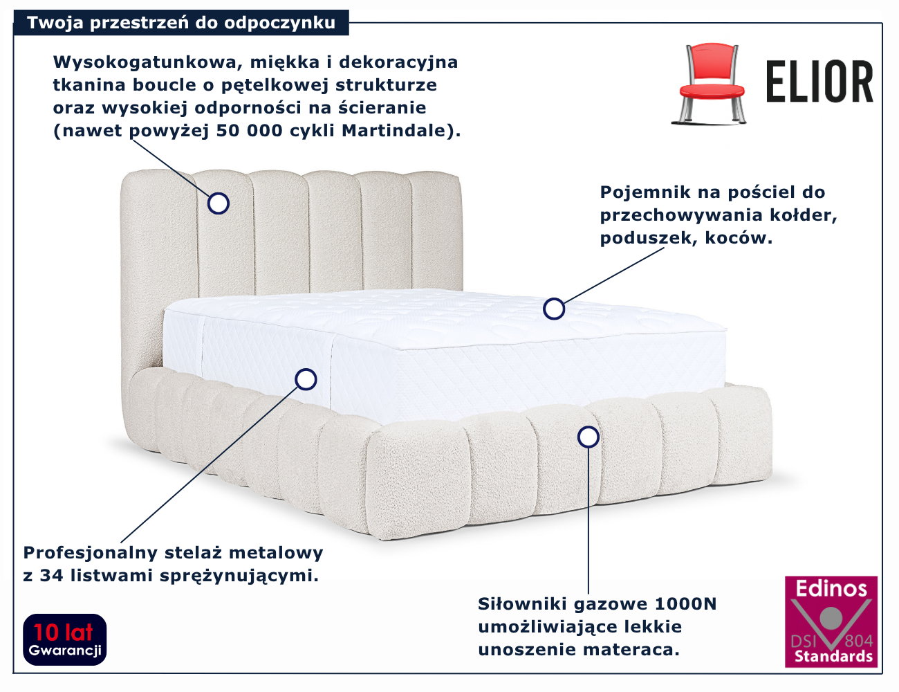 Kremowe tapicerowane łóżko chmurka Nuvessa