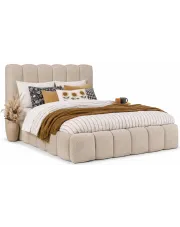 Beżowe łóżko tapicerowane boucle 5 rozmiarów - Nuvessa w sklepie Edinos.pl