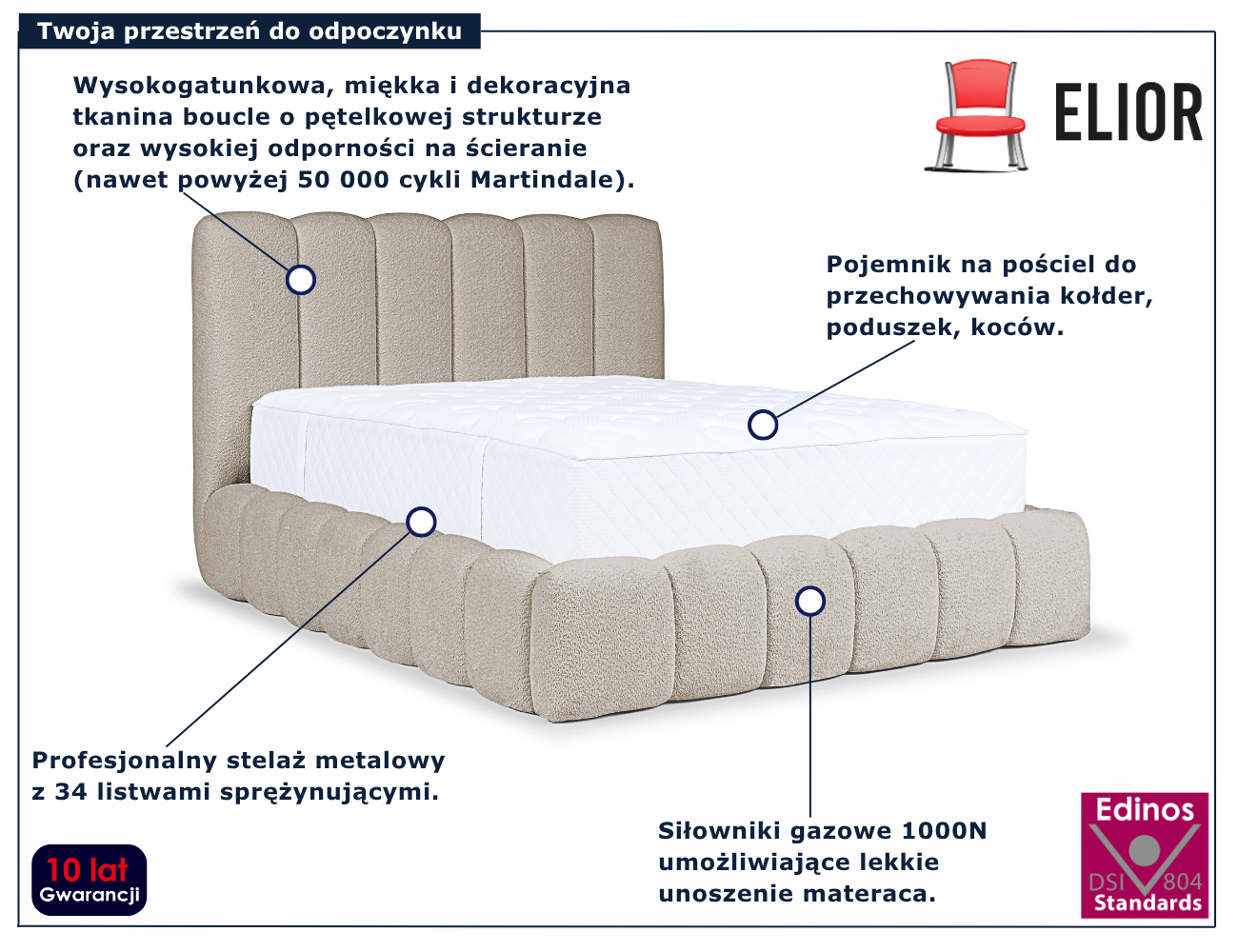 Beżowe tapicerowane łóżko chmurka Nuvessa