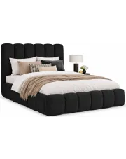Czarne łóżko tapicerowane tkaniną boucle 5 rozmiarów - Nuvessa w sklepie Edinos.pl
