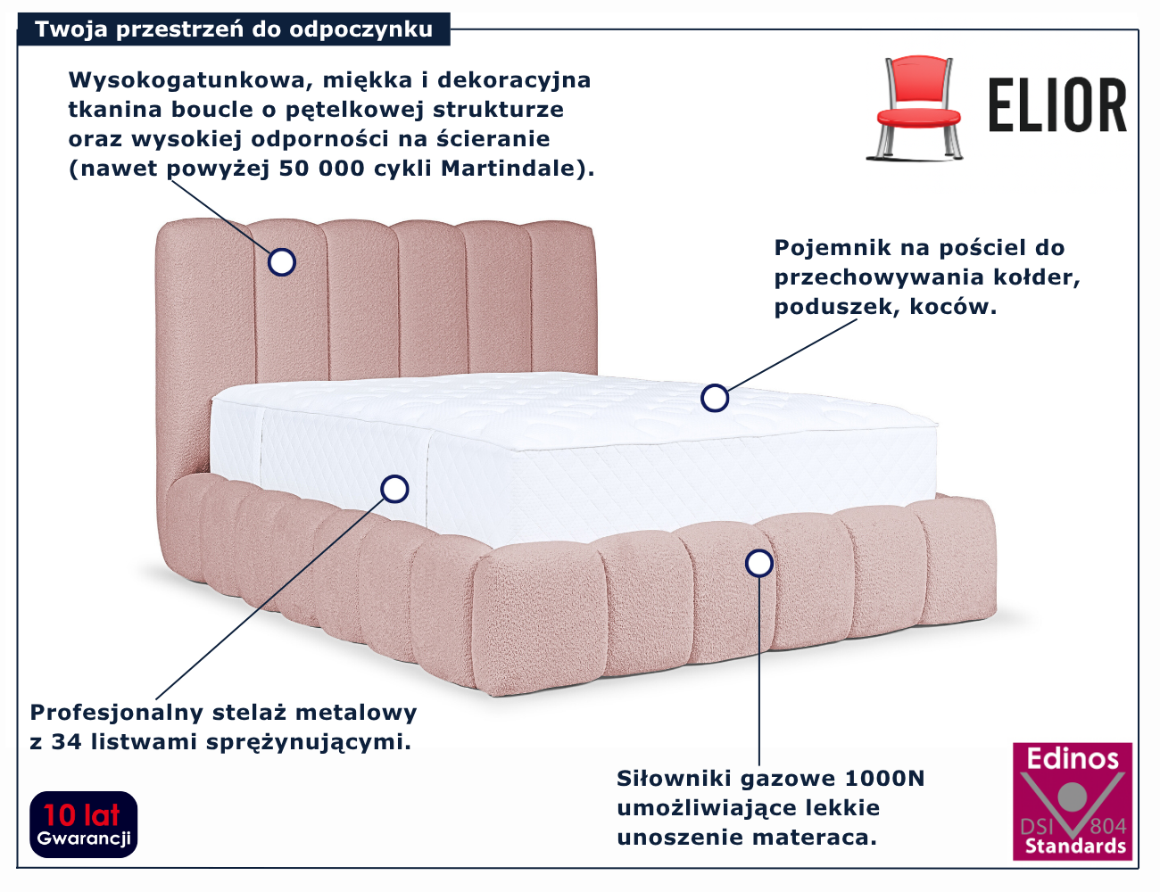 Różowe tapicerowane łóżko chmurka Nuvessa