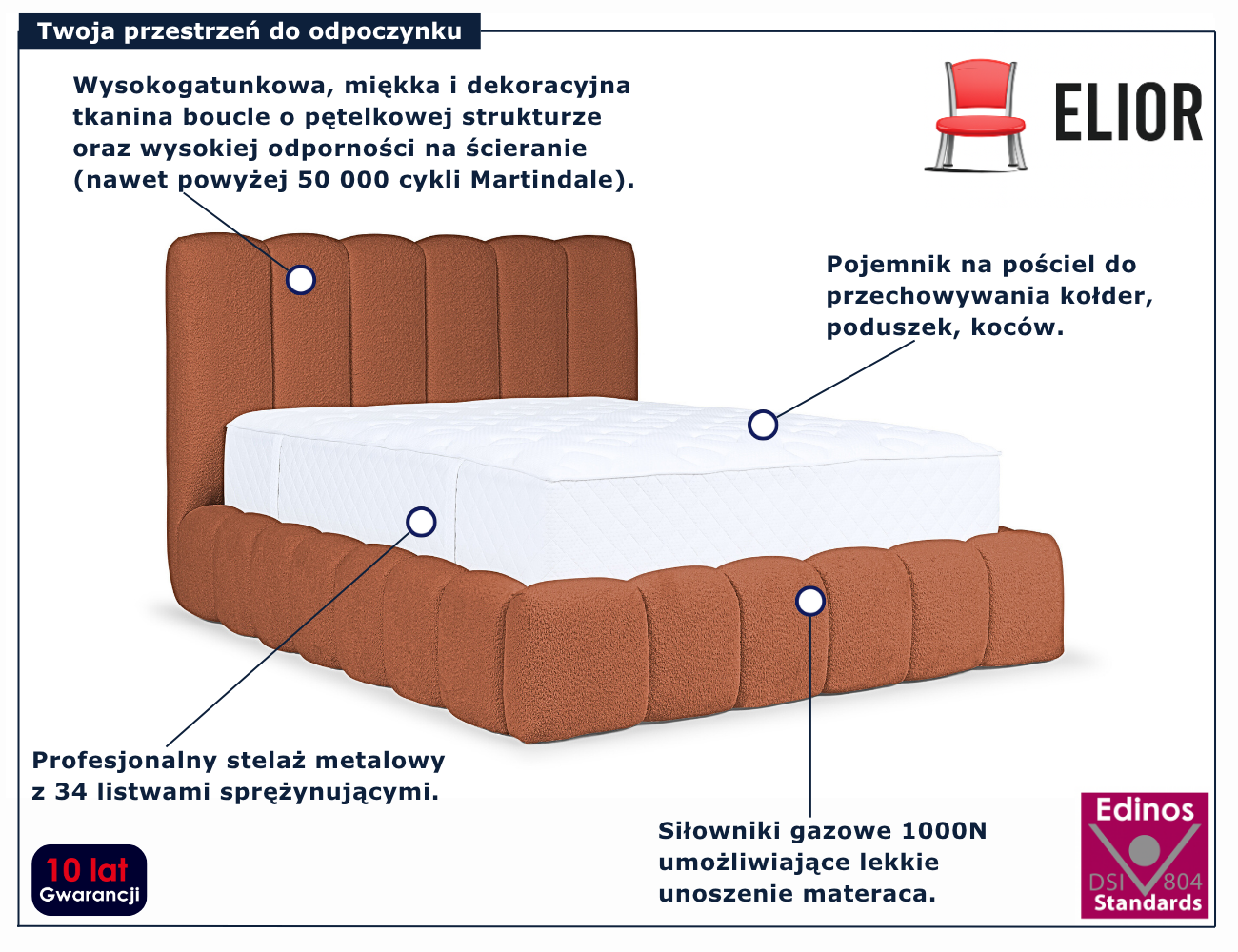 Rude tapicerowane łóżko chmurka Nuvessa