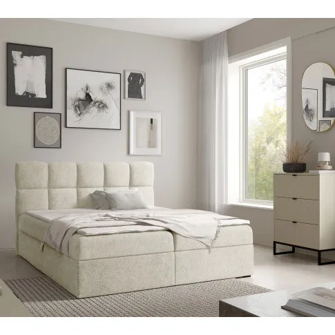 Wizualizacja wnętrza z kremowym lozkiem Massilo