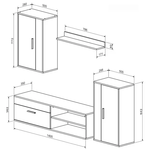 wymiary kompletu do salonu Dondo