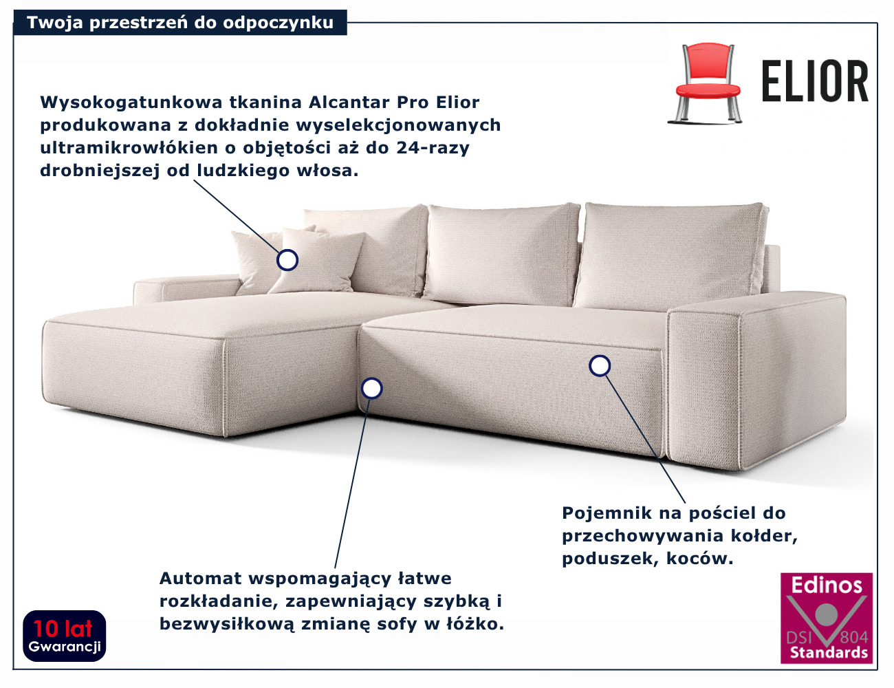 Kremowy narożnik w kształcie litery L Lusvane 3X