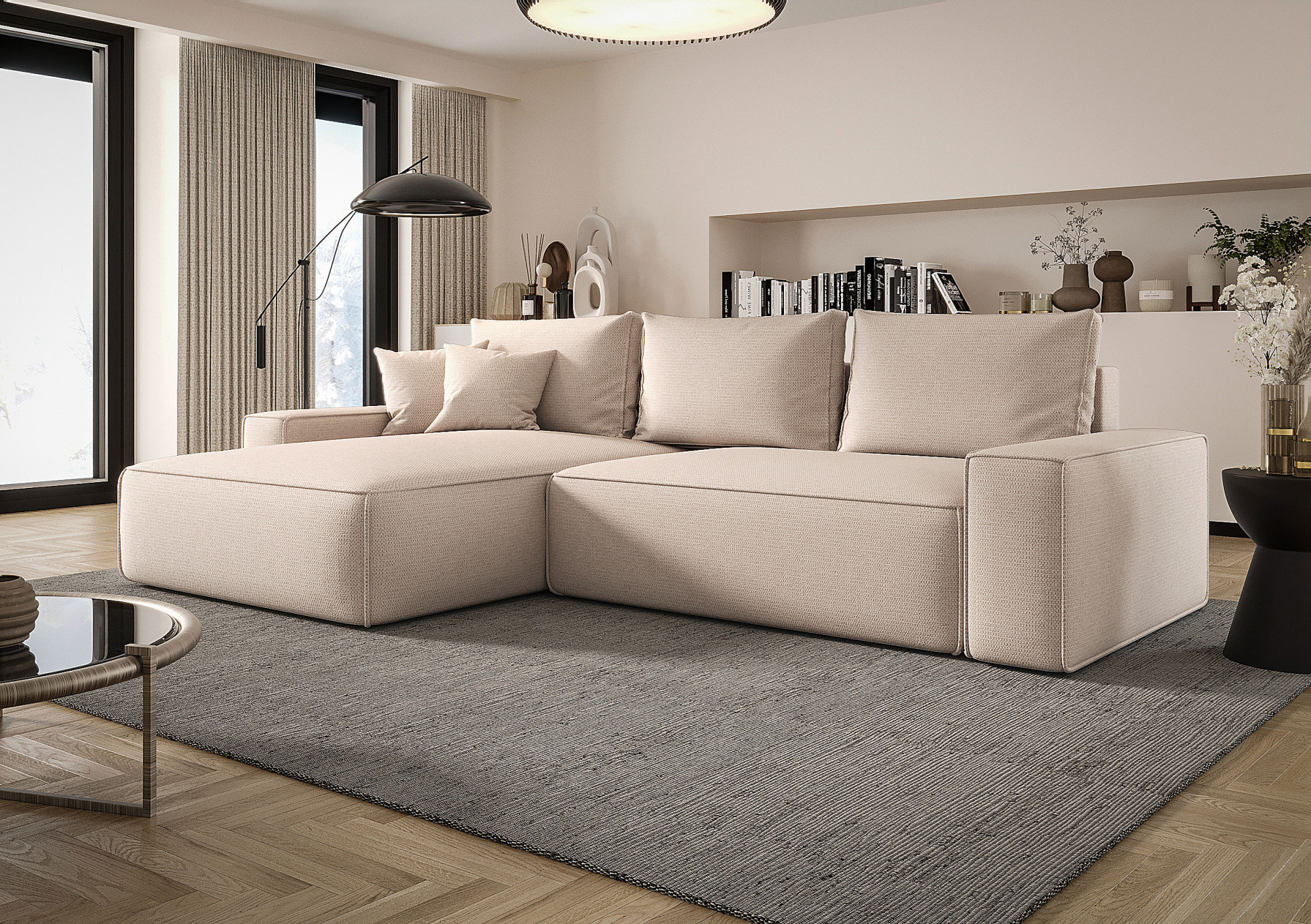 Aranżacja wnętrza z sofą w kolorze kremowym Lusvane 3X