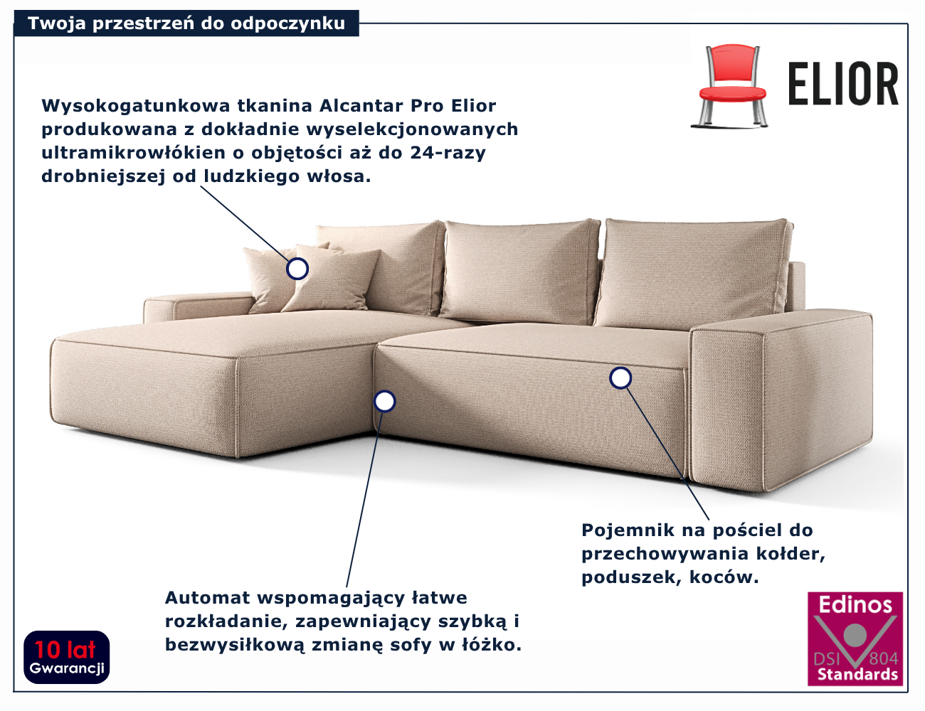 Beżowy narożnik w kształcie litery L Lusvane 3X