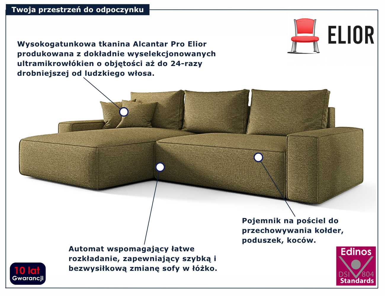 Zielony narożnik w kształcie litery L Lusvane 3X