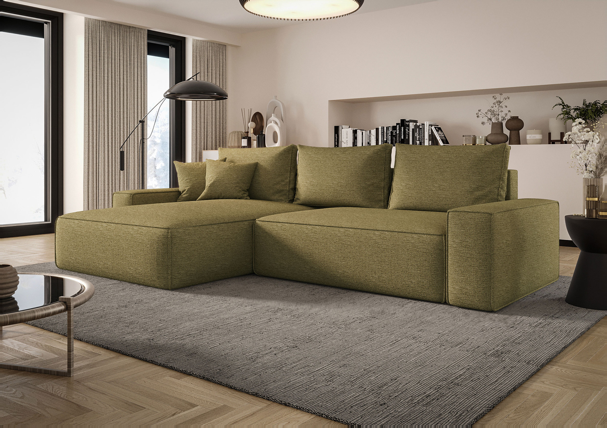 Aranżacja wnętrza z sofą w kolorze zielonym Lusvane 3X