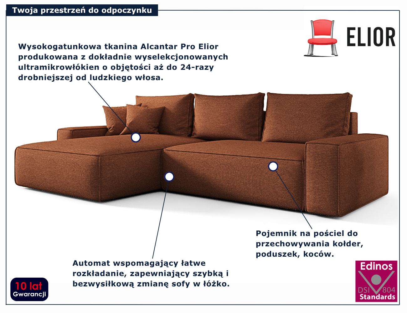 Rudy narożnik w kształcie litery L Lusvane 3X