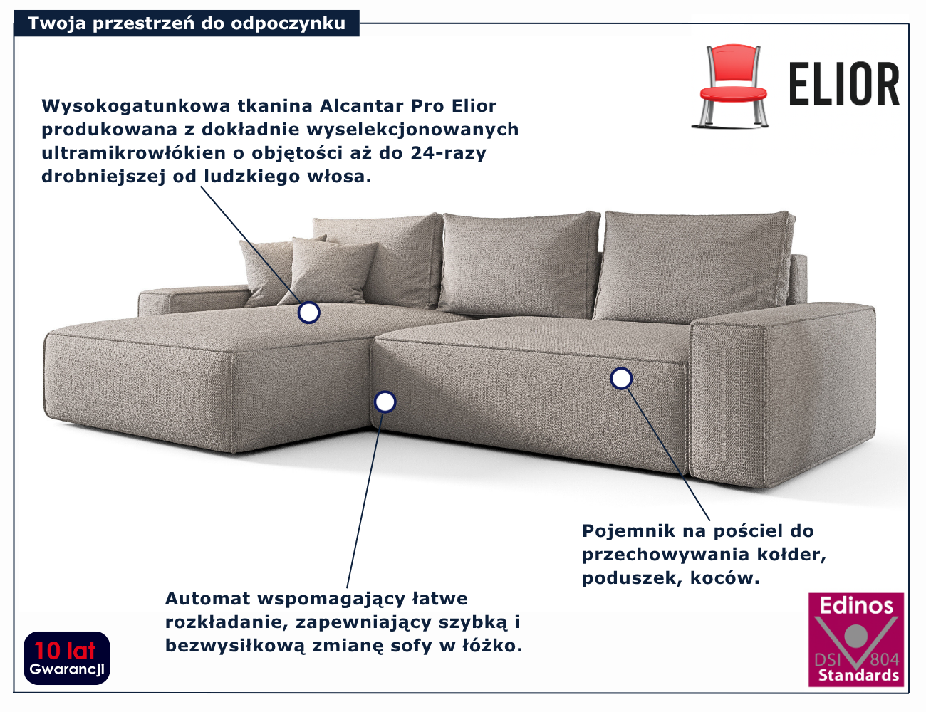 Szary narożnik w kształcie litery L Lusvane 3X