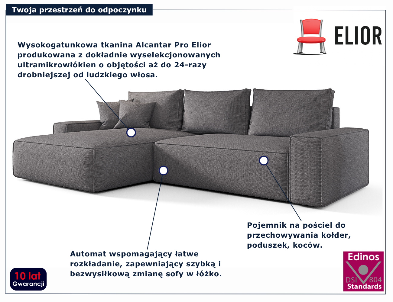 Ciemnoszary narożnik w kształcie litery L Lusvane 3X
