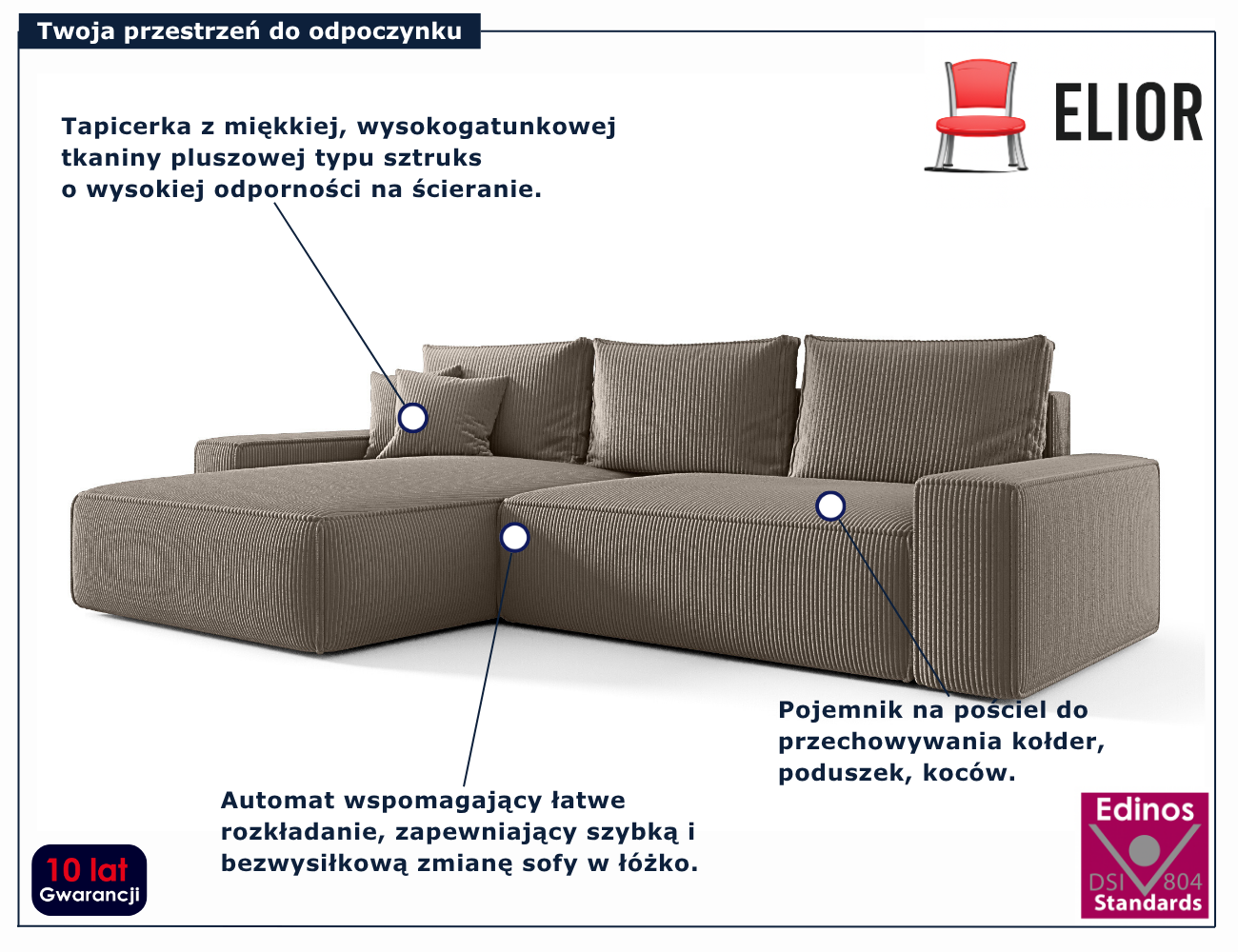 Jasnobrązowy narożnik w kształcie litery L Lusvane 4X