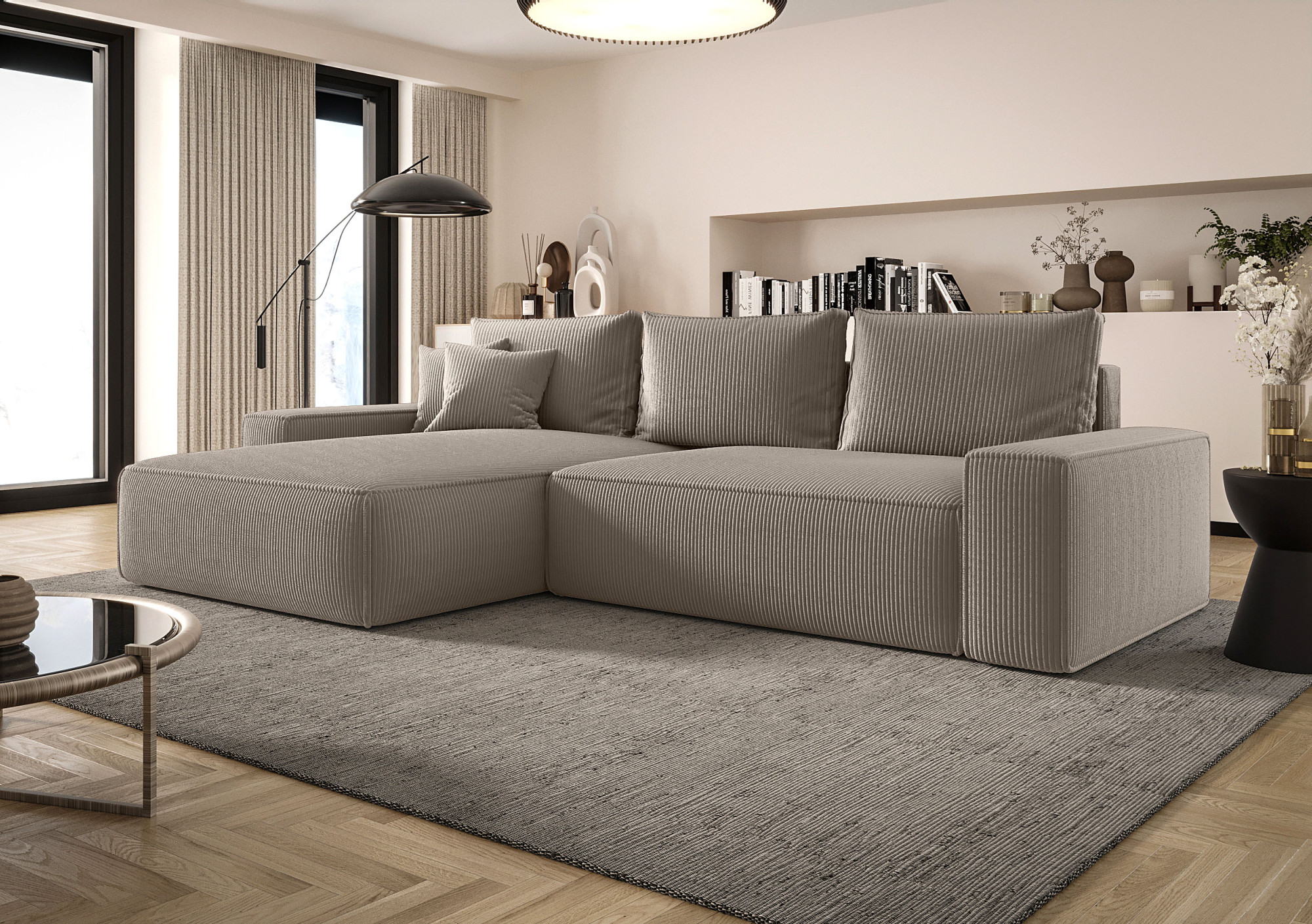 Aranżacja wnętrza z sofą w kolorze jasnobrązowym Lusvane 4X