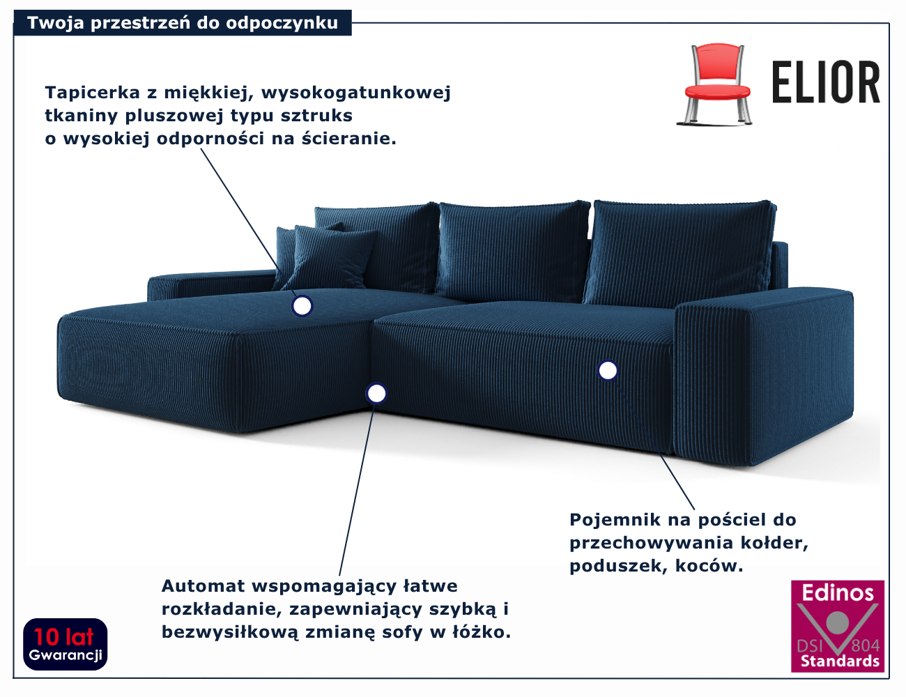 Granatowy narożnik w kształcie litery L Lusvane 4X