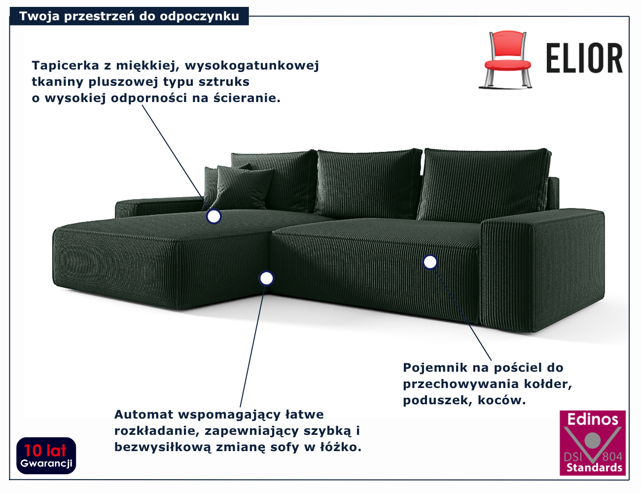 Zielony narożnik w kształcie litery L Lusvane 4X