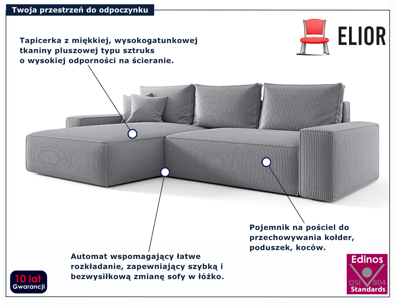 Szary narożnik w kształcie litery L Lusvane 4X