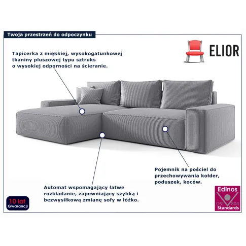 Szary rozkładany narożnik Lusvane 