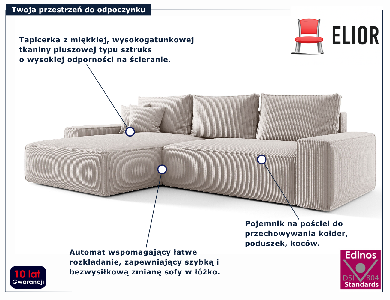 Kremowy narożnik w kształcie litery L Lusvane 4X
