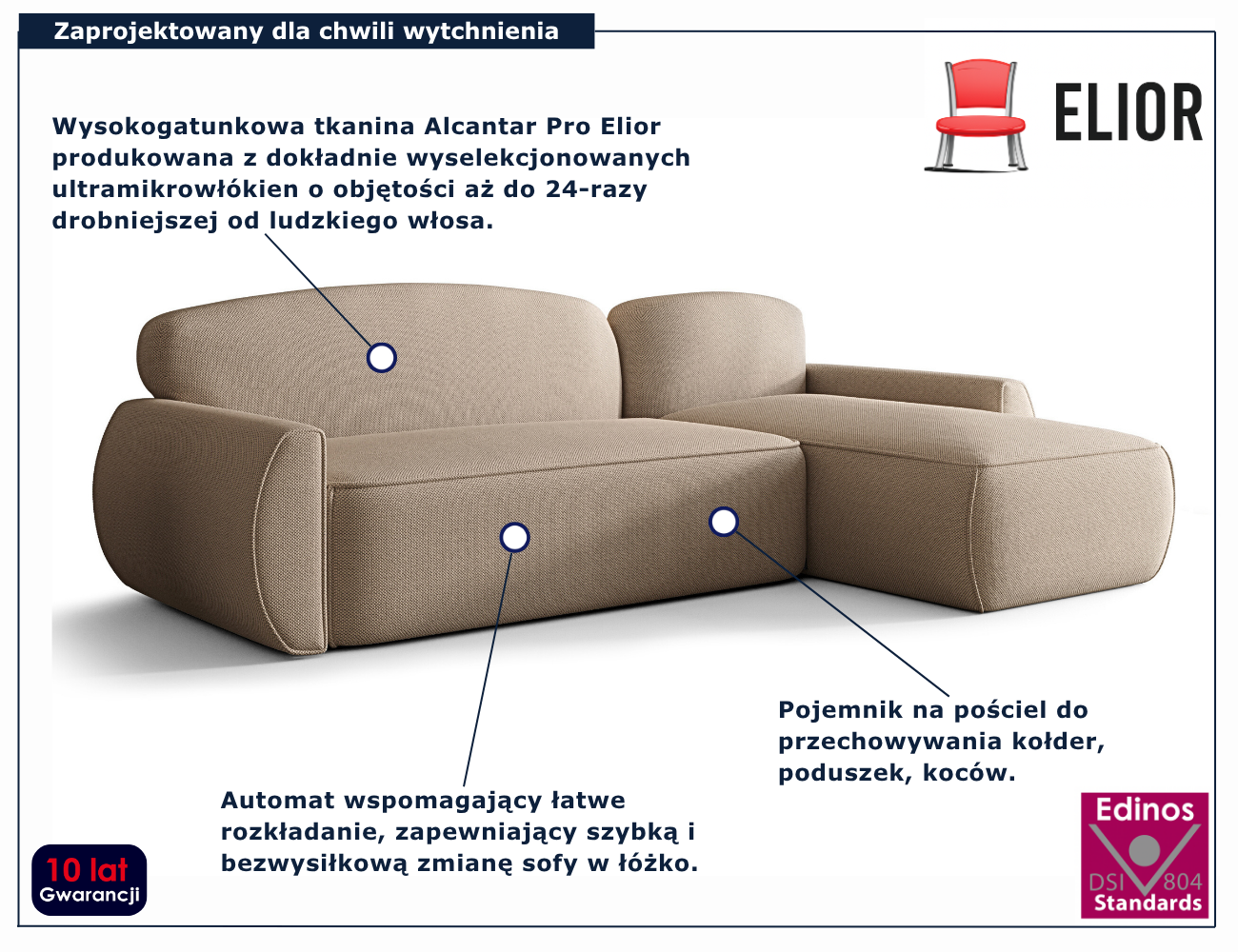 Ciemnobeżowy narożnik w kształcie litery L Selvori 3X