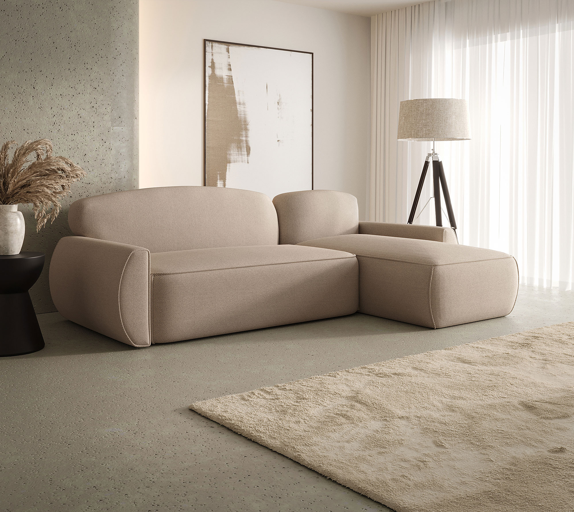 Aranżacja wnętrza z sofą w kolorze ciemnobeżowym Selvori 3X