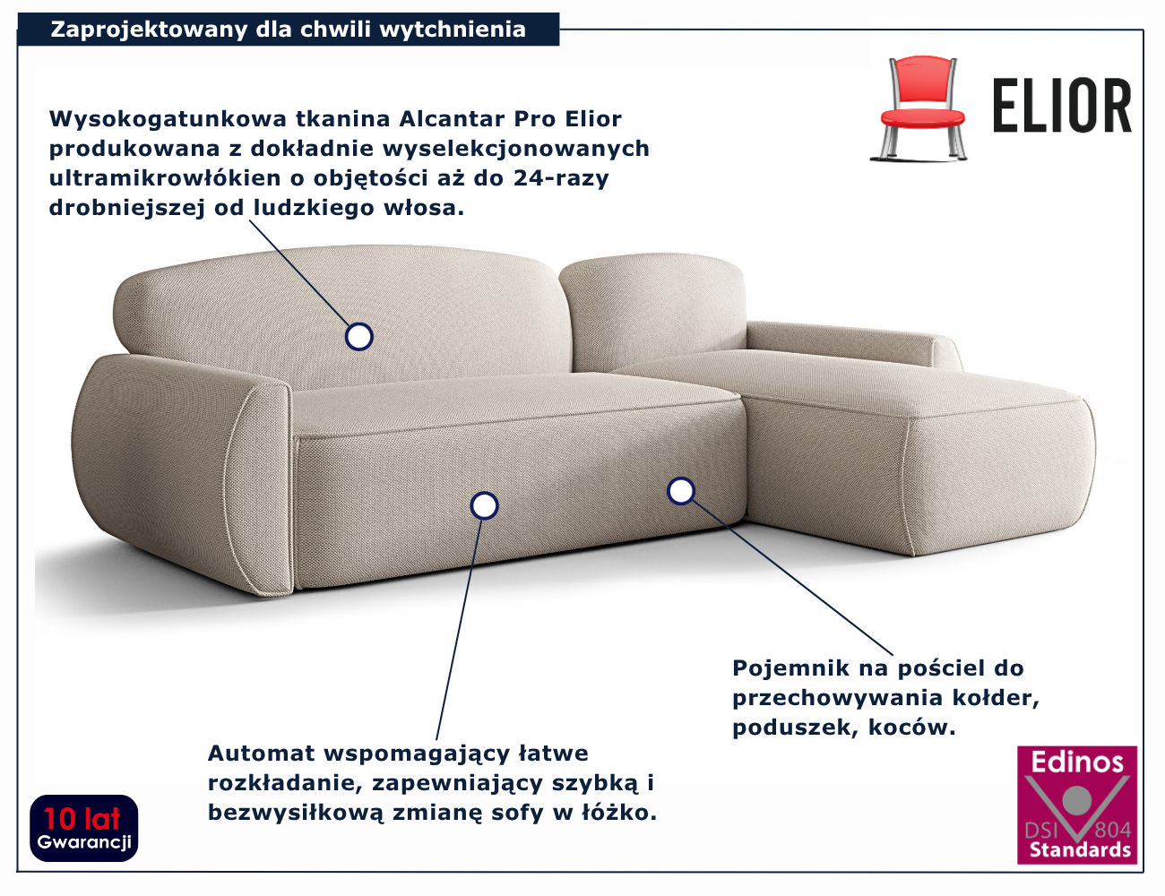 Kremowy narożnik w kształcie litery L Selvori 3X
