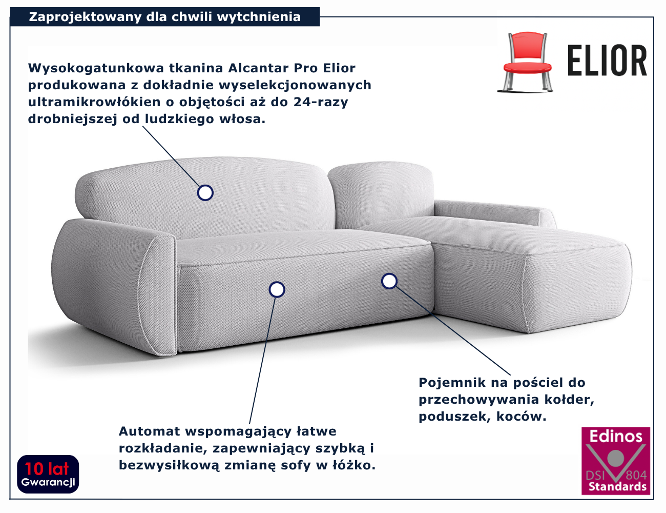 Jasnoszary narożnik w kształcie litery L Selvori 3X