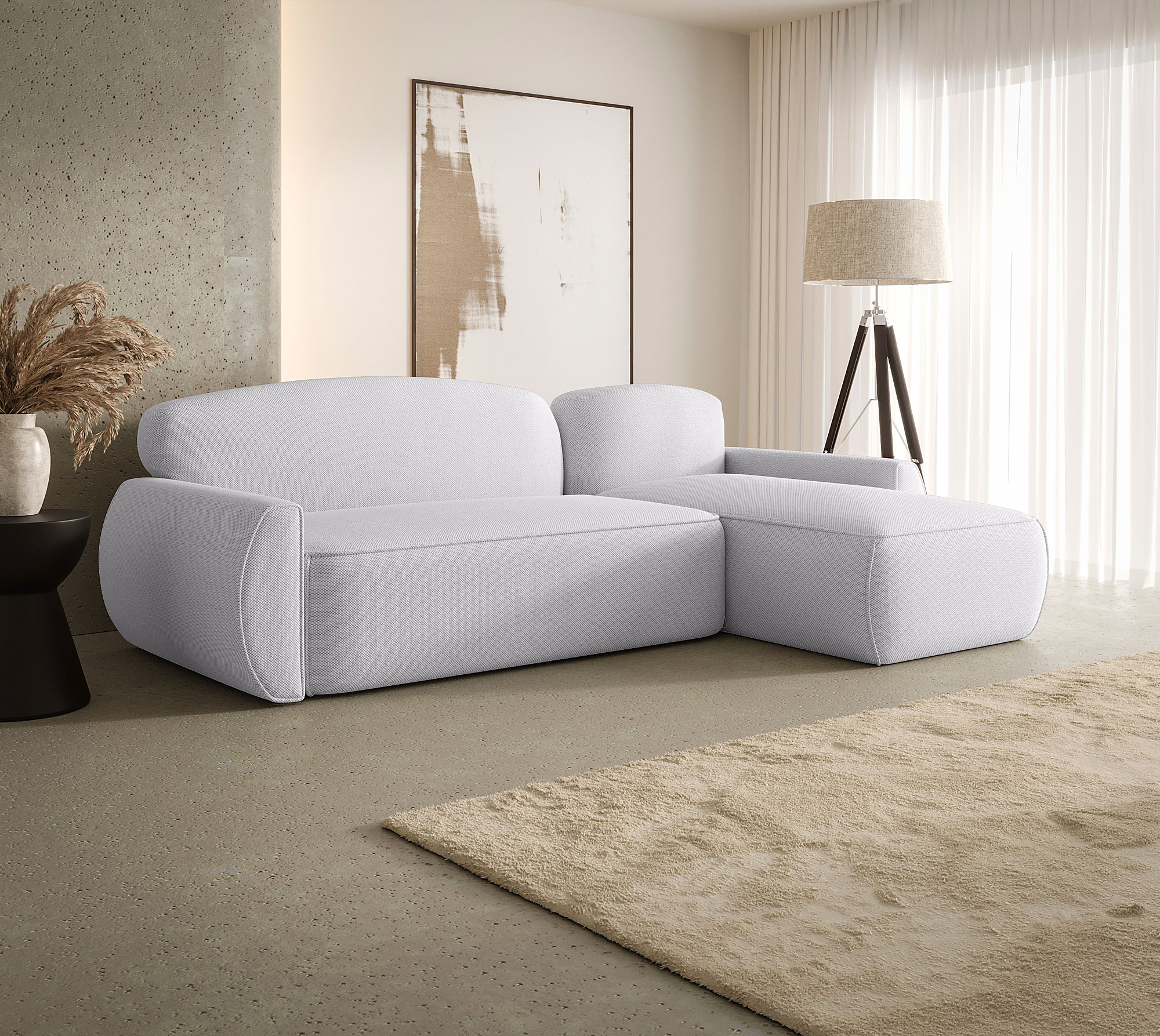 Aranżacja wnętrza z sofą w kolorze jasnoszarym Selvori 3X