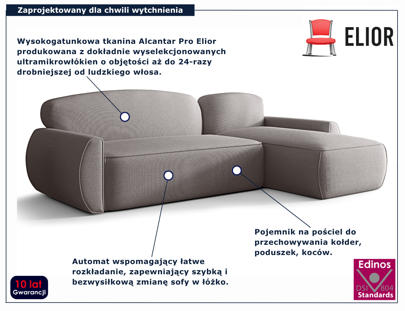 Ciemnoszary narożnik w kształcie litery L Selvori 3X