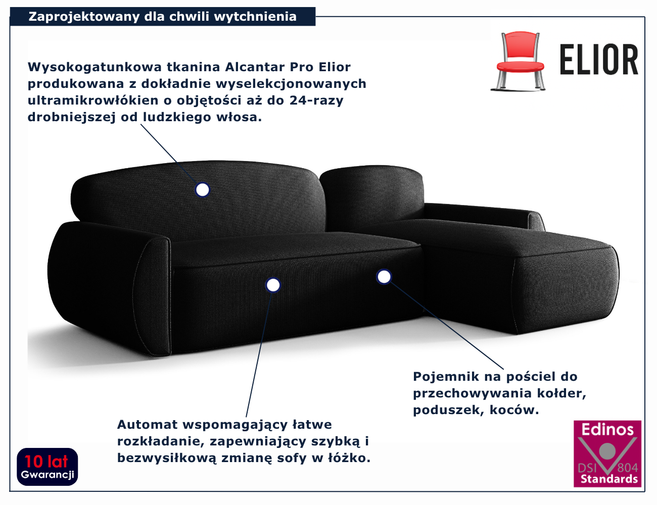 Czarny narożnik w kształcie litery L Selvori 3X