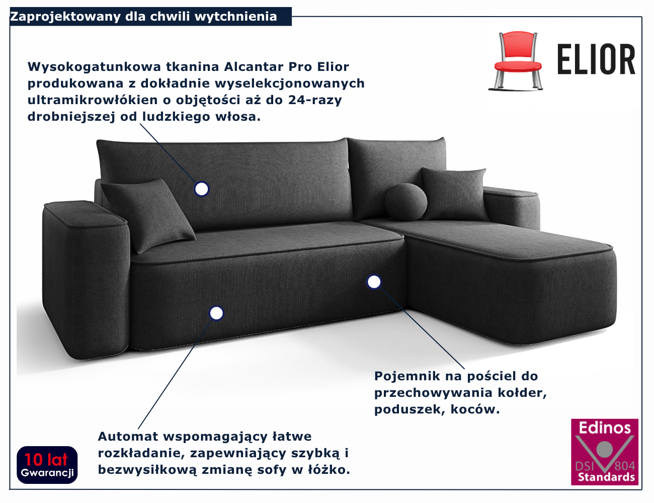 Grafitowy narożnik rozkładany w kształcie litery L Mossira 3X