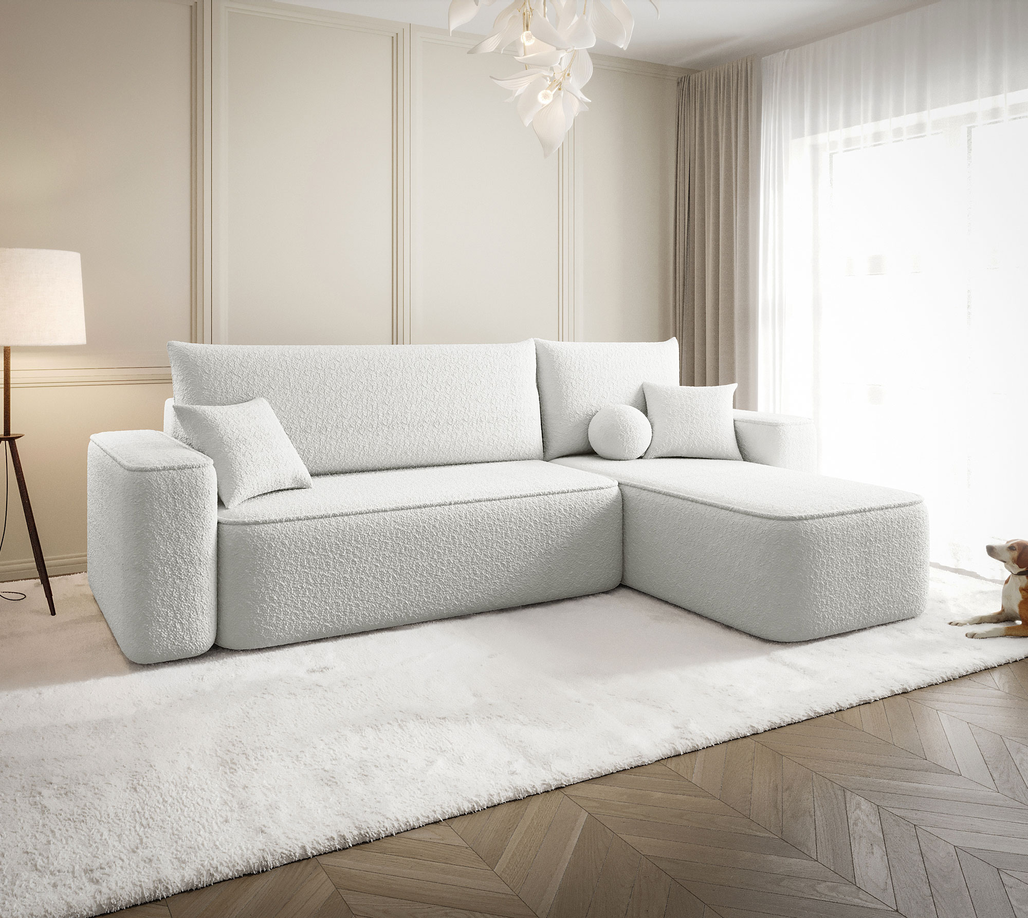 Aranżacja wnętrza z sofą w kolorze białym Mossira 3X