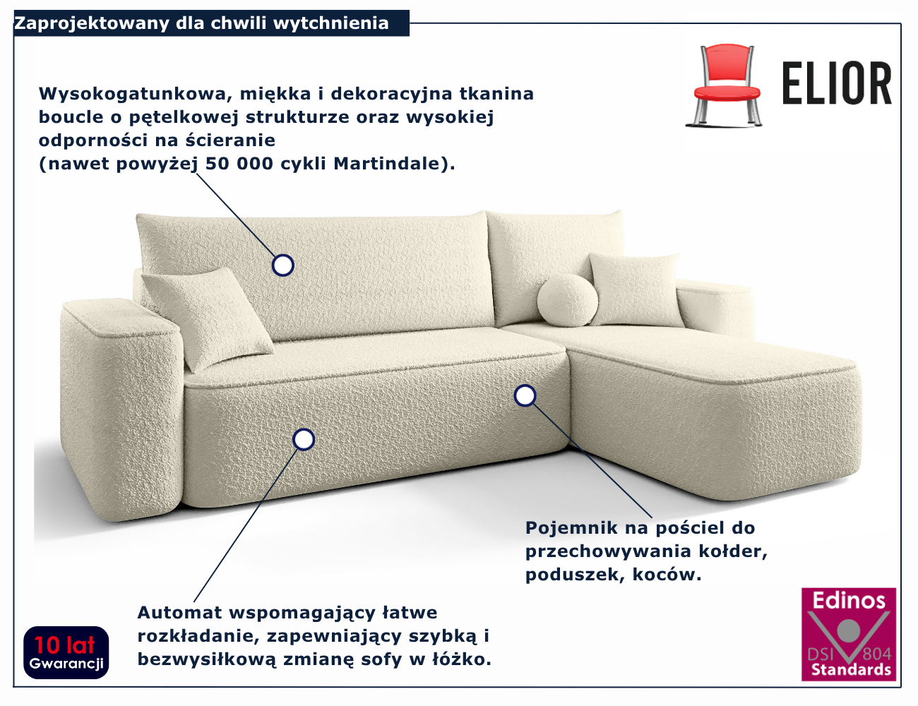 Beżowy narożnik rozkładany w kształcie litery L Mossira 4X