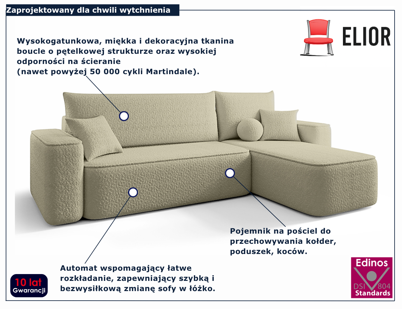 Ciemnobeżowy narożnik rozkładany w kształcie litery L Mossira 4X