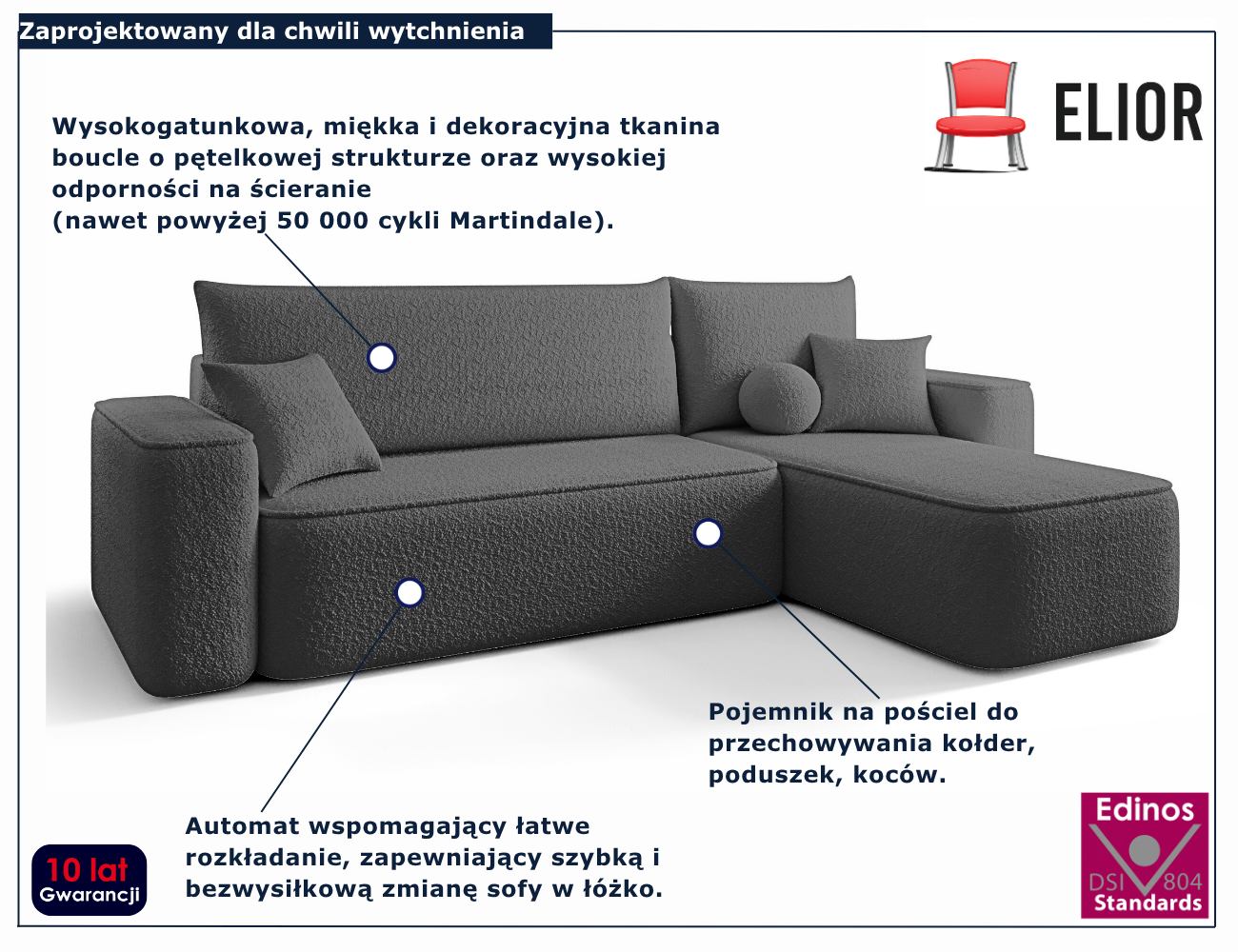Jasnoszary narożnik rozkładany w kształcie litery L Mossira 4X