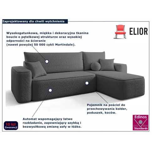 Narożnik tapicerowany Mossira 4X ciemnoszary