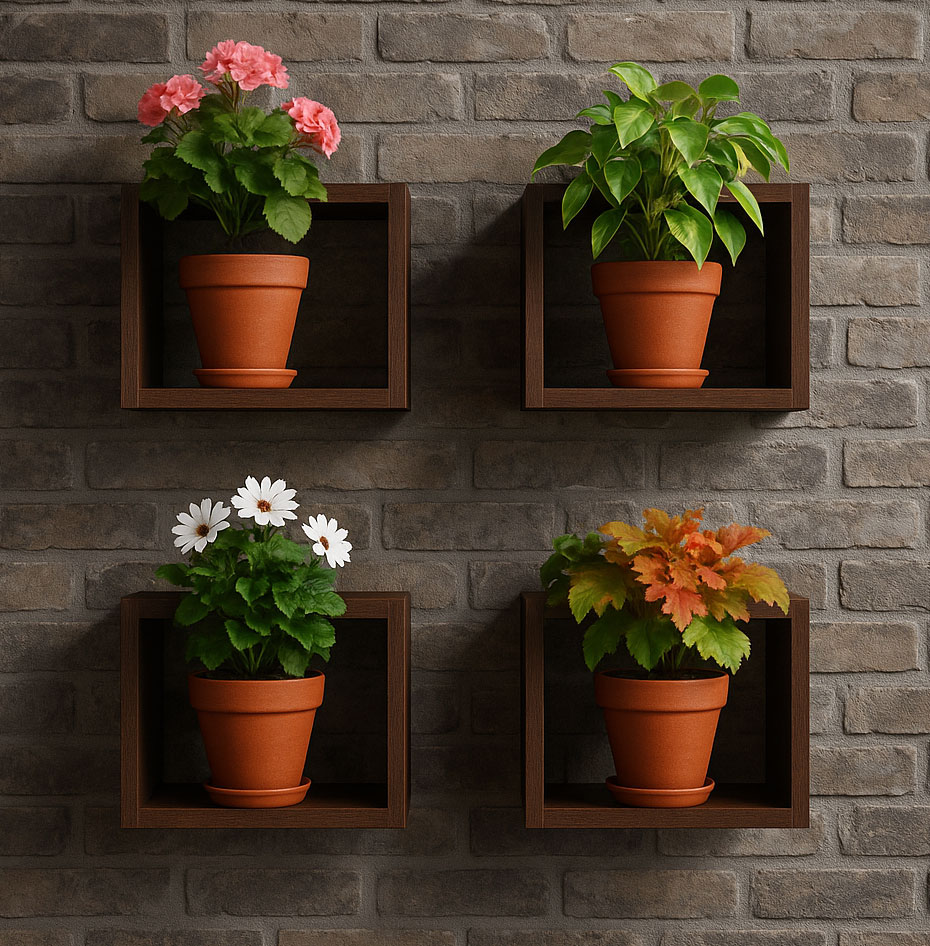 Aranżacja wnętrza z półkami na kwiaty Hermos wenge