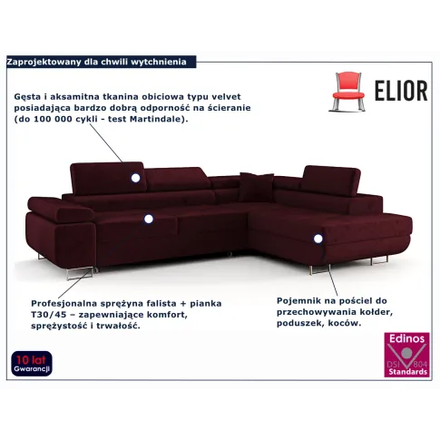 Bordowy narożnik welurowy Tavesso 3X