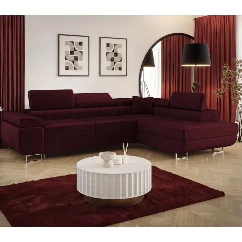 Wizualizacja wnętrza z bordowym narożnikiem Tavesso 3X