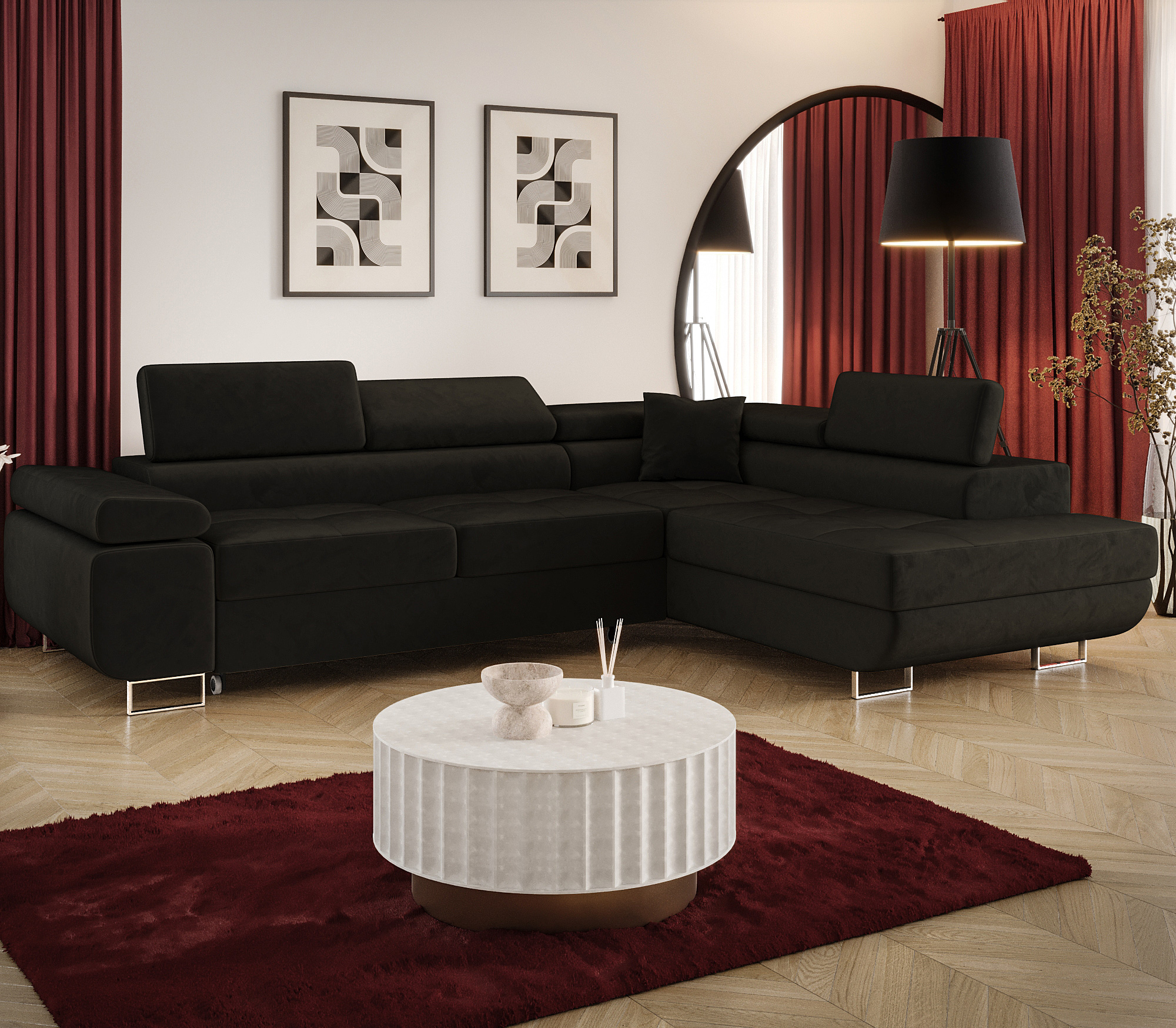 Aranżacja wnętrza z sofą w kolorze grafitowym Tavesso 3X