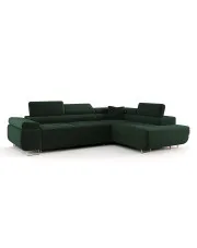 Zielony sztruksowy narożnik z pojemnikiem na pościel - Tavesso 4X w sklepie Edinos.pl