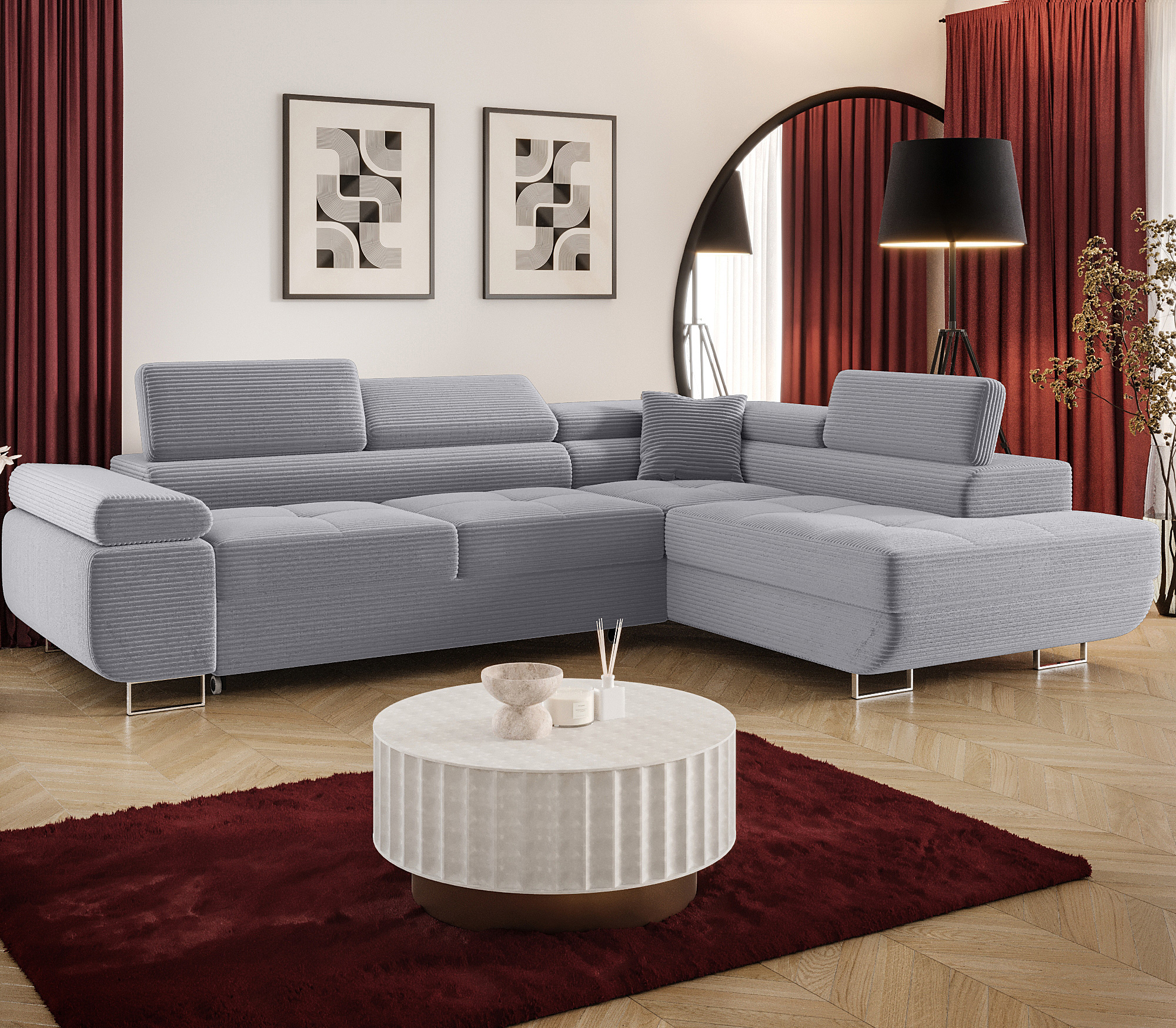 Aranżacja wnętrza z sofą w kolorze szary Tavesso 4X