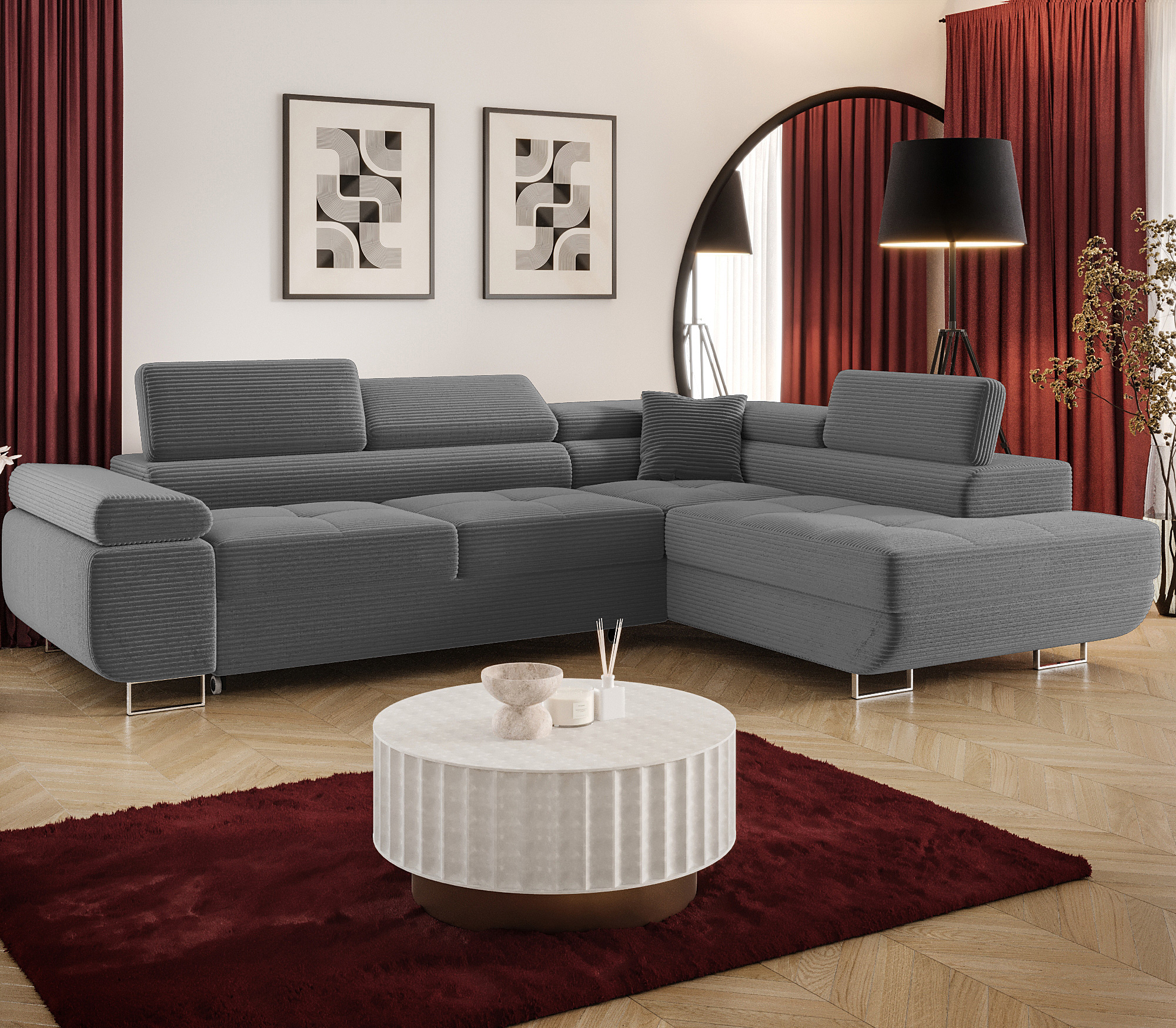 Aranżacja wnętrza z sofą w kolorze ciemnoszary Tavesso 4X