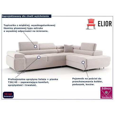 Narożnik tapicerowany Tavesso 4X kremowy