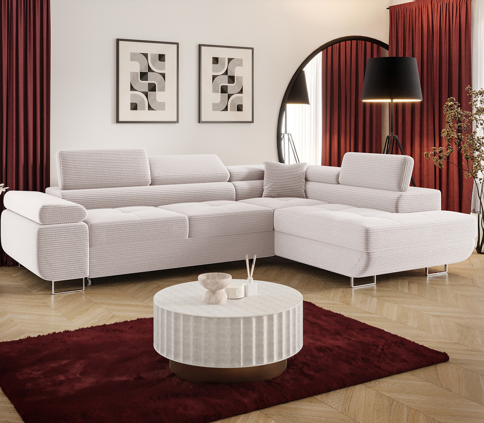 Aranżacja wnętrza z sofą w kolorze kremowym Tavesso 4X