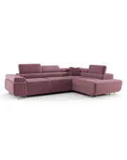 Różowy sztruksowy narożnik z pojemnikiem na pościel - Tavesso 4X w sklepie Edinos.pl