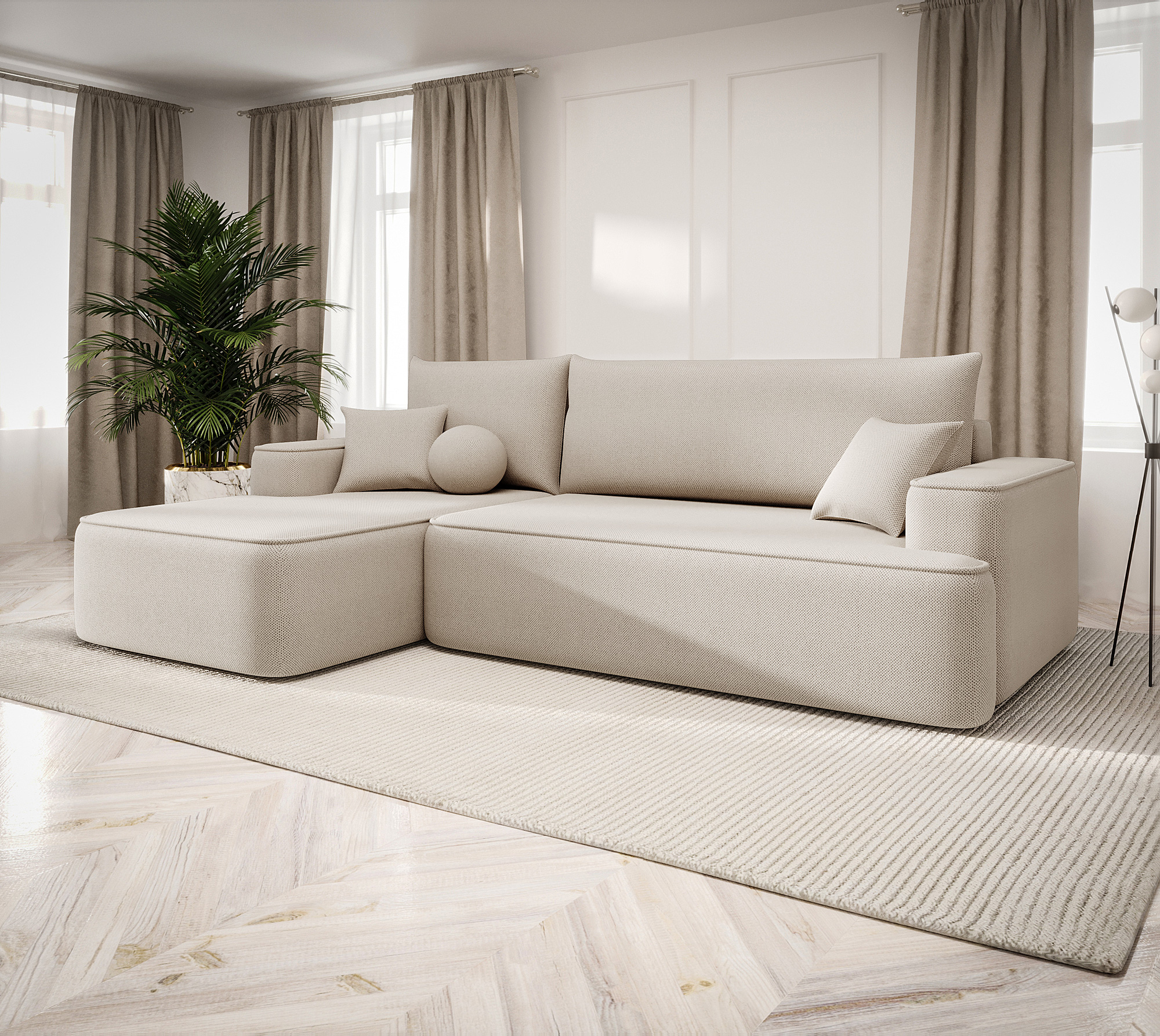 Aranżacja wnętrza z sofą w kolorze jasnobeżowym Laremo 3X